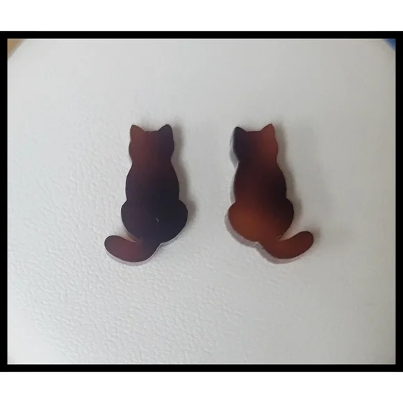 Tortoiseshell Cat Stud Earrings, Cute Cat Earrings, Kitty Stud Earrings - Picture 2 of 2